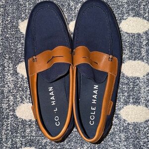Cole Haan Men's Blue and Tan Slip-On Loafers